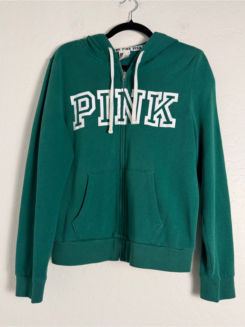Victoria's Secret PINK Womens Sz L Green hoodie Sweatshirt White green Logo